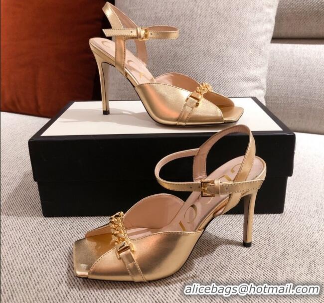 Best Design Gucci Leather 7.5 cm Mid-heel Sandals with Chain 111668 Gold