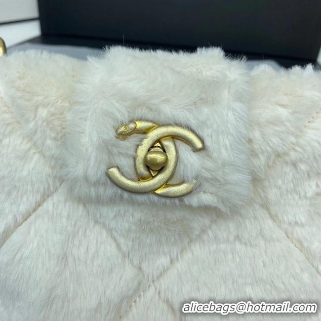 Low Price Chanel flap bag Shearling Lambskin & Gold-Tone Metal AS2241 white