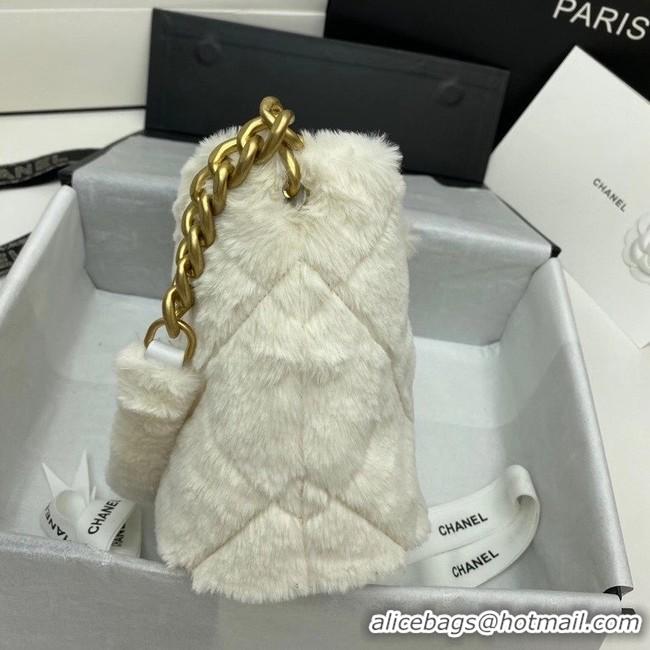 Low Price Chanel flap bag Shearling Lambskin & Gold-Tone Metal AS2241 white