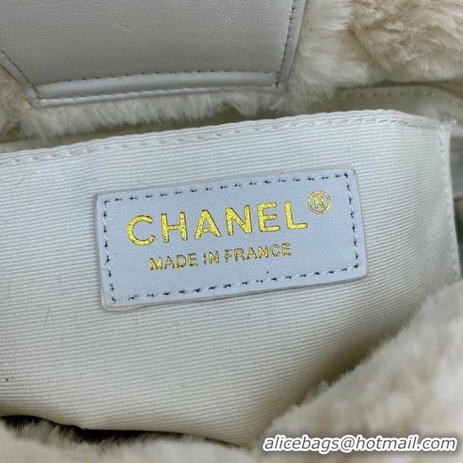 Low Price Chanel flap bag Shearling Lambskin & Gold-Tone Metal AS2241 white