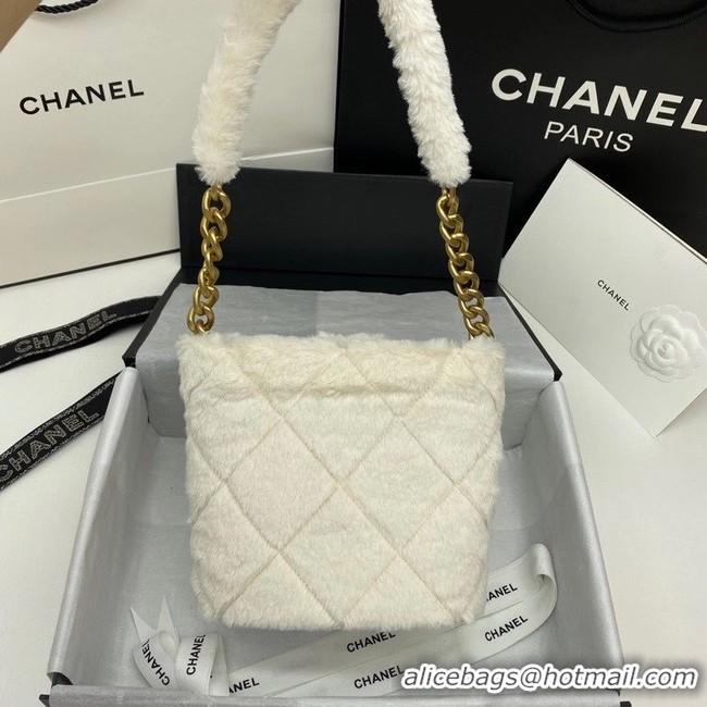 Low Price Chanel flap bag Shearling Lambskin & Gold-Tone Metal AS2241 white