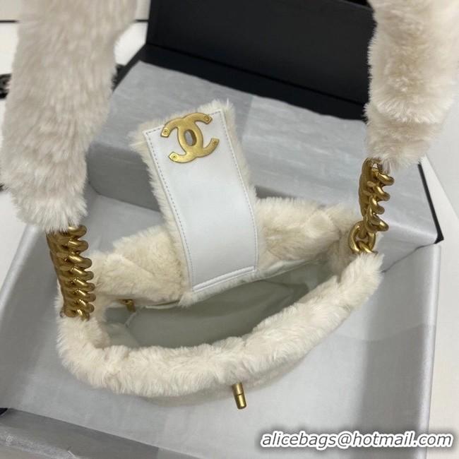 Low Price Chanel flap bag Shearling Lambskin & Gold-Tone Metal AS2241 white