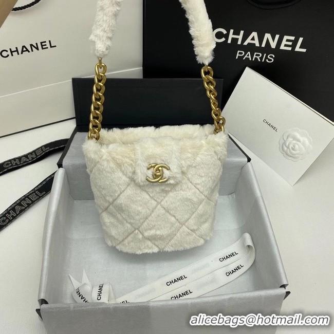 Low Price Chanel flap bag Shearling Lambskin & Gold-Tone Metal AS2241 white