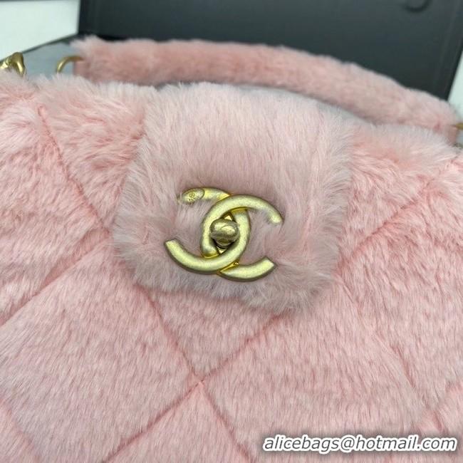 Popular Style Chanel flap bag Shearling Lambskin & Gold-Tone Metal AS2241 pink