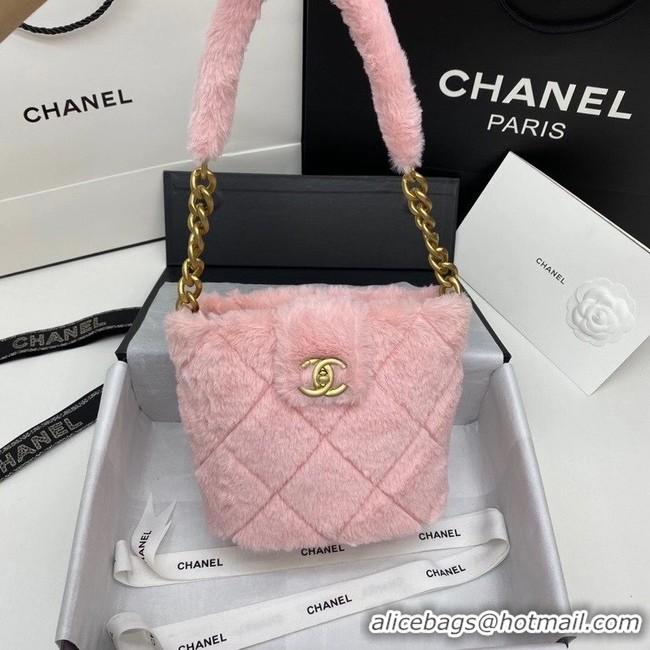 Popular Style Chanel flap bag Shearling Lambskin & Gold-Tone Metal AS2241 pink