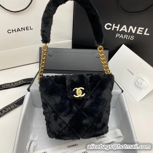 Good Product Chanel flap bag Shearling Lambskin & Gold-Tone Metal AS2241 black