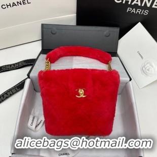 Best Price Chanel flap bag Shearling Lambskin & Gold-Tone Metal AS2241 red