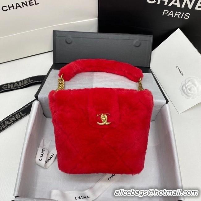 Best Price Chanel flap bag Shearling Lambskin & Gold-Tone Metal AS2241 red