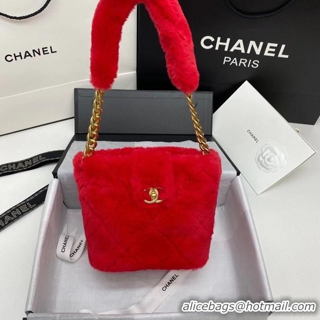 Best Price Chanel flap bag Shearling Lambskin & Gold-Tone Metal AS2241 red