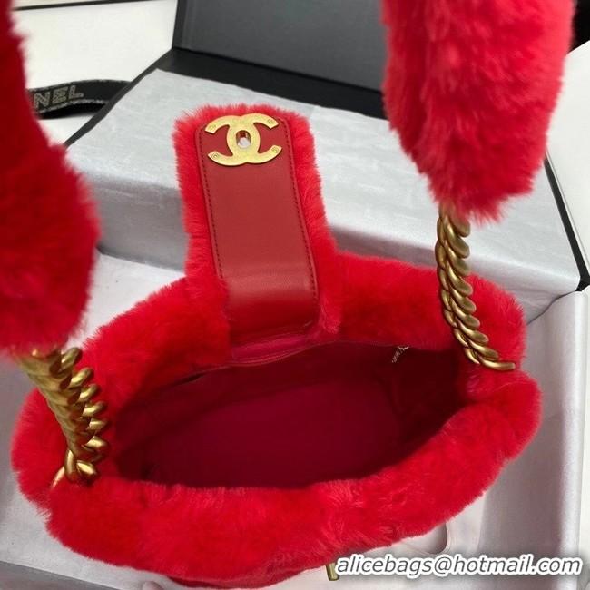 Best Price Chanel flap bag Shearling Lambskin & Gold-Tone Metal AS2241 red