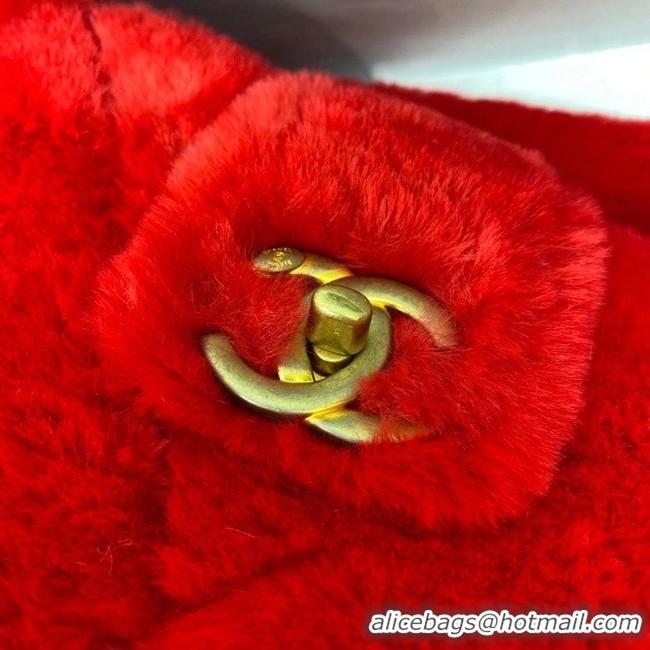 Best Price Chanel flap bag Shearling Lambskin & Gold-Tone Metal AS2241 red