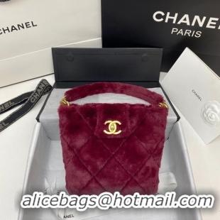 Promotional Chanel flap bag Shearling Lambskin & Gold-Tone Metal AS2241 Burgundy