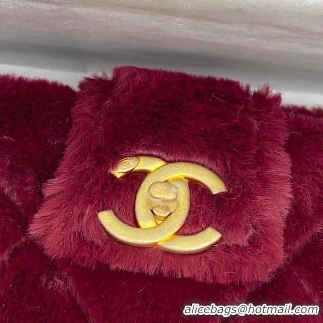 Promotional Chanel flap bag Shearling Lambskin & Gold-Tone Metal AS2241 Burgundy