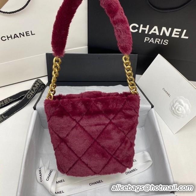 Promotional Chanel flap bag Shearling Lambskin & Gold-Tone Metal AS2241 Burgundy