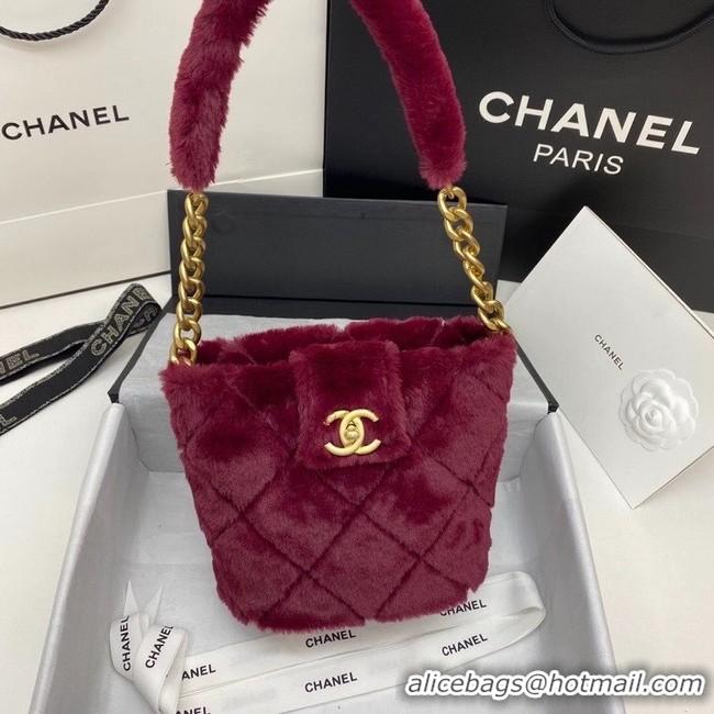 Promotional Chanel flap bag Shearling Lambskin & Gold-Tone Metal AS2241 Burgundy