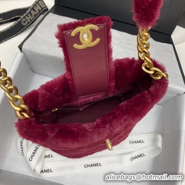 Promotional Chanel flap bag Shearling Lambskin & Gold-Tone Metal AS2241 Burgundy