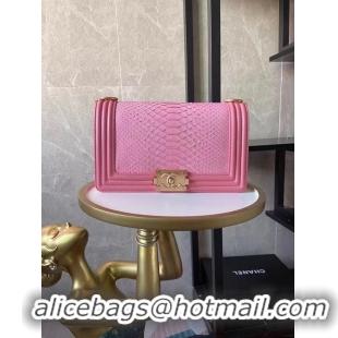 Unique Grade Boy Chanel Flap Shoulder Bag original Snake leather AS67086 pink