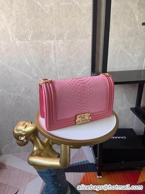 Unique Grade Boy Chanel Flap Shoulder Bag original Snake leather AS67086 pink