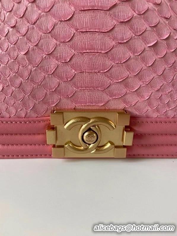 Unique Grade Boy Chanel Flap Shoulder Bag original Snake leather AS67086 pink