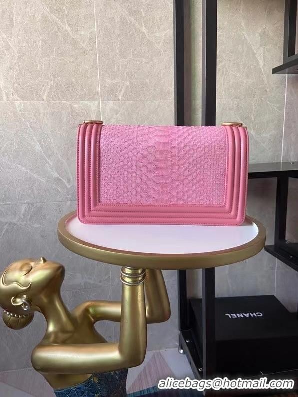 Unique Grade Boy Chanel Flap Shoulder Bag original Snake leather AS67086 pink