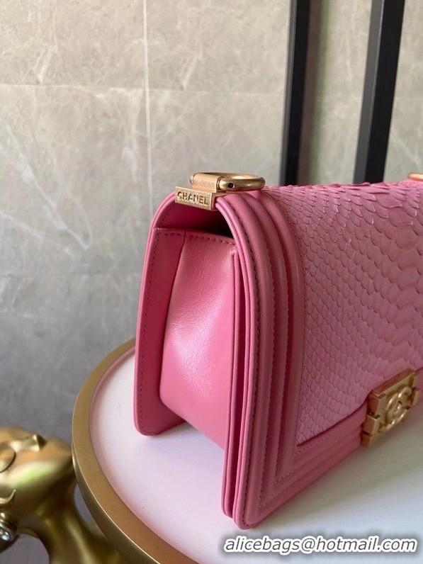 Unique Grade Boy Chanel Flap Shoulder Bag original Snake leather AS67086 pink