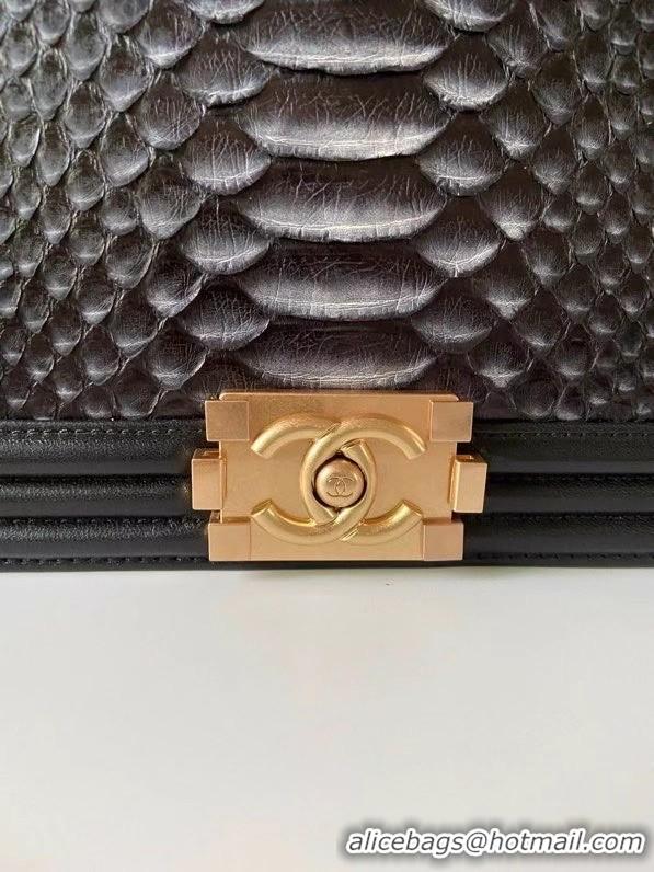 Modern Classic Boy Chanel Flap Shoulder Bag original Snake leather AS67086 black&grey