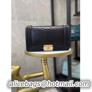 Top Quality Boy Chanel Flap Shoulder Bag original Snake leather AS67086 black & Gold-Tone Metal