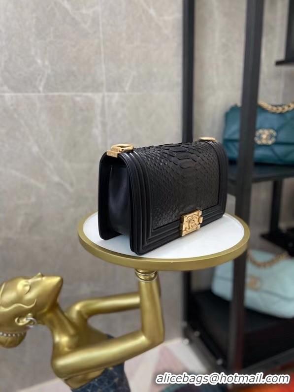 Top Quality Boy Chanel Flap Shoulder Bag original Snake leather AS67086 black & Gold-Tone Metal