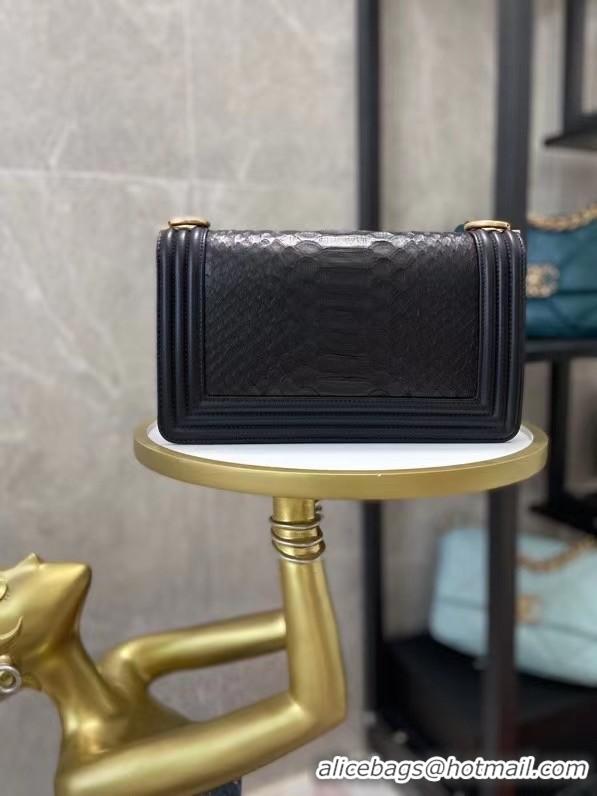 Top Quality Boy Chanel Flap Shoulder Bag original Snake leather AS67086 black & Gold-Tone Metal