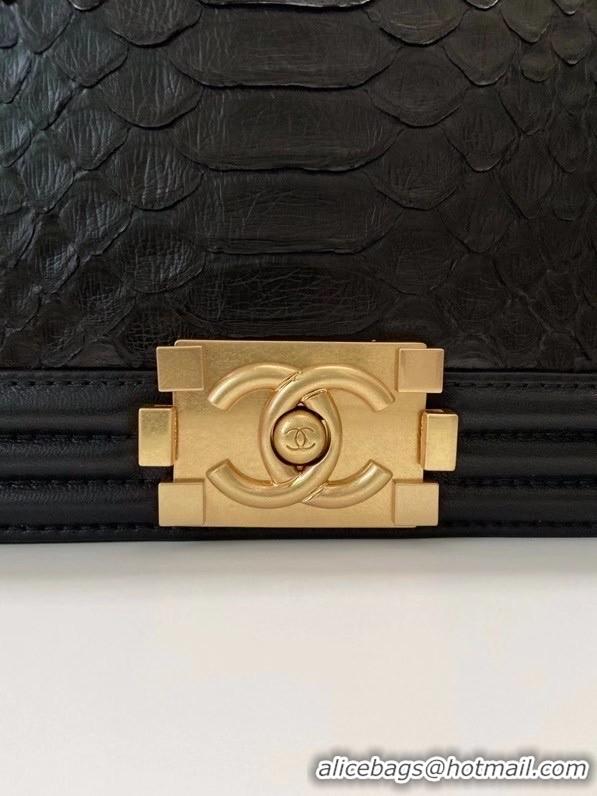 Top Quality Boy Chanel Flap Shoulder Bag original Snake leather AS67086 black & Gold-Tone Metal