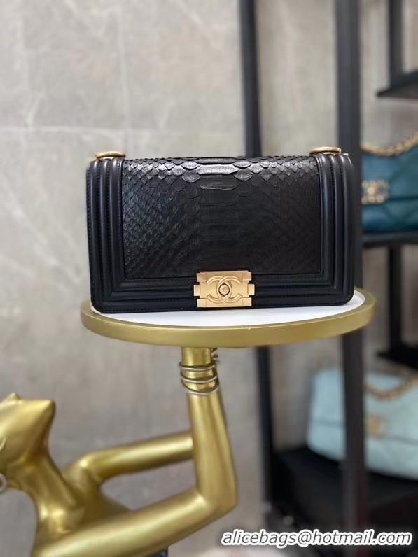 Top Quality Boy Chanel Flap Shoulder Bag original Snake leather AS67086 black & Gold-Tone Metal