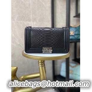 Shop Grade Boy Chanel Flap Shoulder Bag original Snake leather AS67086 black & Silver-Tone Metal