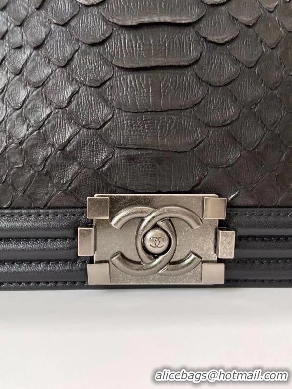 Shop Grade Boy Chanel Flap Shoulder Bag original Snake leather AS67086 black & Silver-Tone Metal