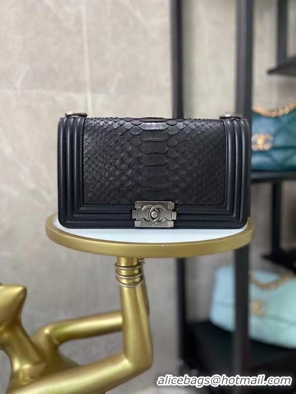 Shop Grade Boy Chanel Flap Shoulder Bag original Snake leather AS67086 black & Silver-Tone Metal