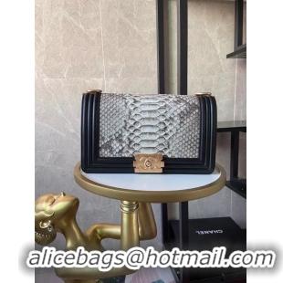 Promotional Boy Chanel Flap Shoulder Bag original Snake leather AS67086 grey