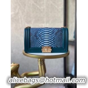 Best Grade Boy Chanel Flap Shoulder Bag original Snake leather AS67086 blue