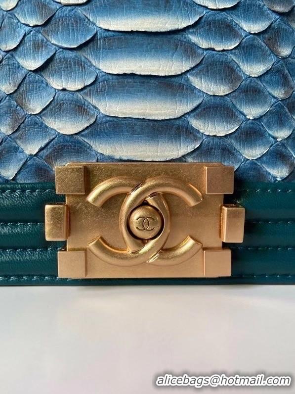 Best Grade Boy Chanel Flap Shoulder Bag original Snake leather AS67086 blue