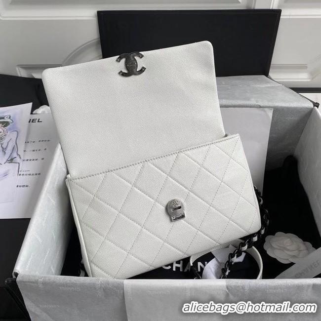 Good Quality Chanel flap bag Grained Calfskin & Lacquered Metal AS2303 white