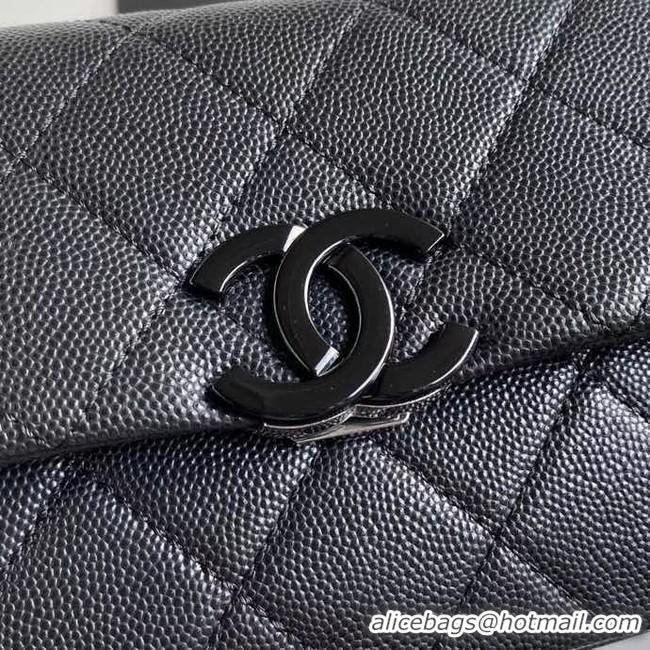 Low Cost Chanel flap bag Grained Calfskin & Lacquered Metal AS2302 black