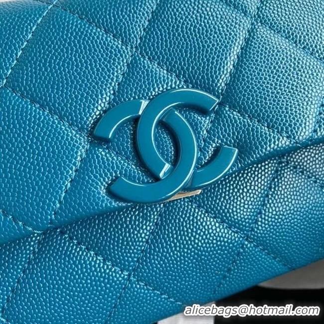 Good Product Chanel flap bag Grained Calfskin & Lacquered Metal AS2302 blue