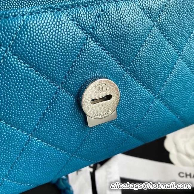 Good Product Chanel flap bag Grained Calfskin & Lacquered Metal AS2302 blue