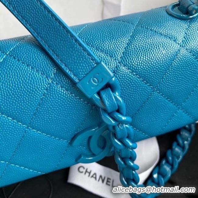 Good Product Chanel flap bag Grained Calfskin & Lacquered Metal AS2302 blue