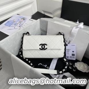 Top Grade Chanel flap bag Grained Calfskin & Lacquered Metal AS2302 white