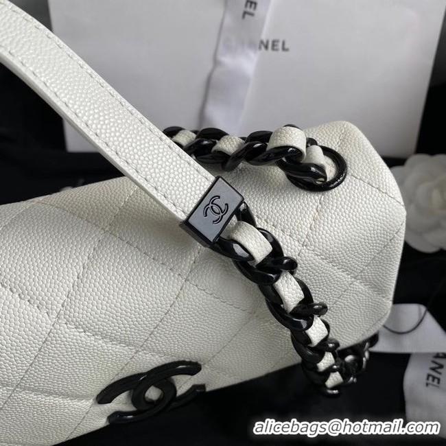 Top Grade Chanel flap bag Grained Calfskin & Lacquered Metal AS2302 white