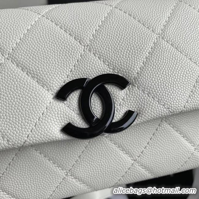 Top Grade Chanel flap bag Grained Calfskin & Lacquered Metal AS2302 white