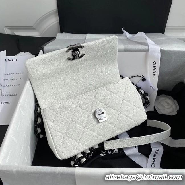 Top Grade Chanel flap bag Grained Calfskin & Lacquered Metal AS2302 white