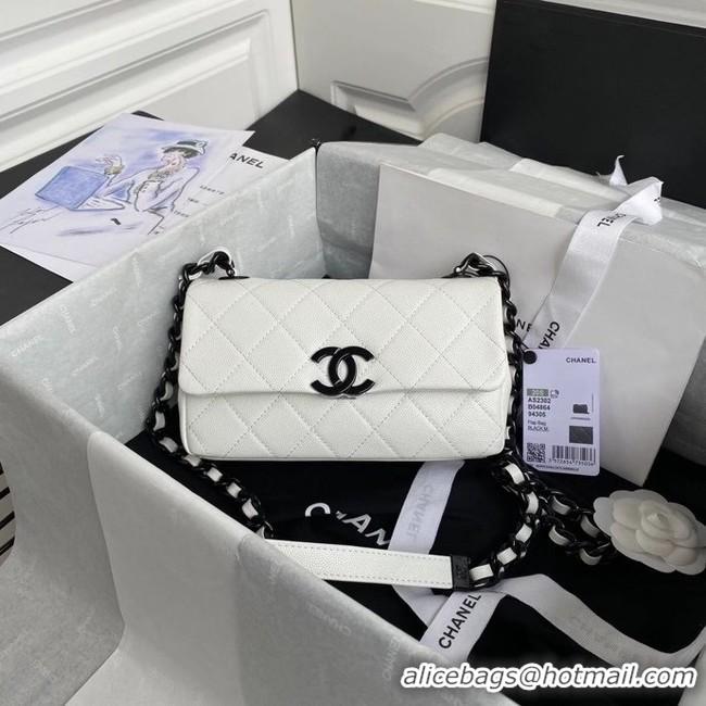 Top Grade Chanel flap bag Grained Calfskin & Lacquered Metal AS2302 white