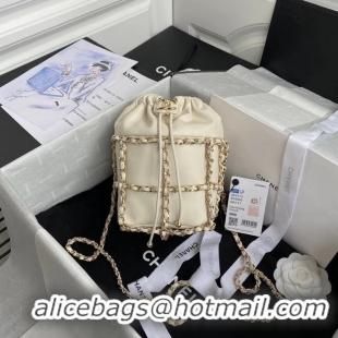 Hot Sell Cheap Chanel small drawstring bag Lambskin & Gold Metal AS2313 white