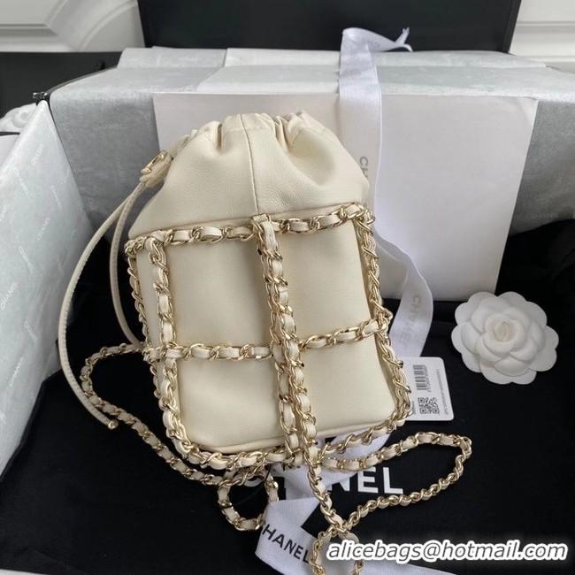 Hot Sell Cheap Chanel small drawstring bag Lambskin & Gold Metal AS2313 white