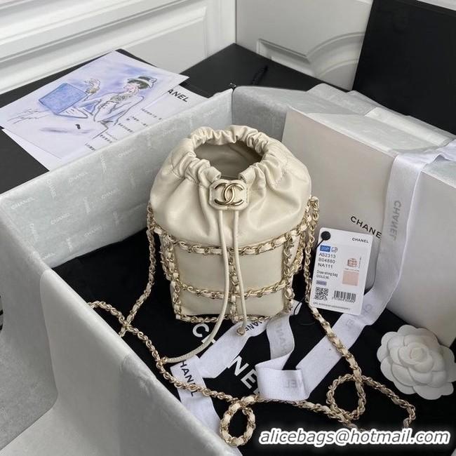 Hot Sell Cheap Chanel small drawstring bag Lambskin & Gold Metal AS2313 white